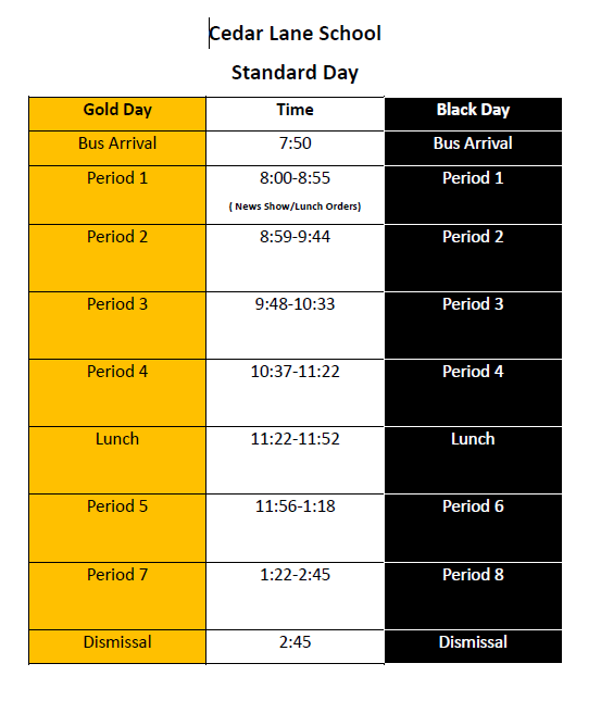 2024-2025 Standard Bell Schedule